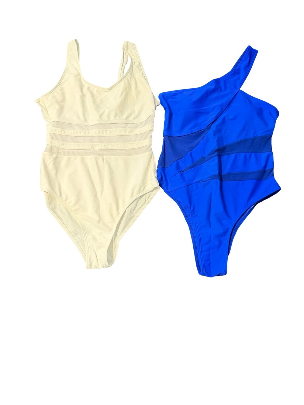Classic off White One-Piece & Electric Blue One-Shoulder Swimsuits Size Small
